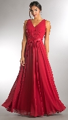 V-neck Sleeveless Ruched Bodice Long Bridesmaid Dress in Red