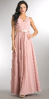 Main image of V-neck Sleeveless Ruched Bodice Long Bridesmaid Dress