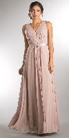 V-neck Sleeveless Ruched Bodice Long Bridesmaid Dress in Taupe