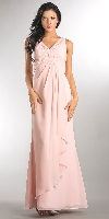 V-Neck Ruched Twist Knot Bust Long Bridesmaid Dress in Blush