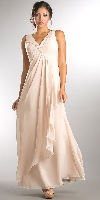V-Neck Ruched Twist Knot Bust Long Bridesmaid Dress in Champaign