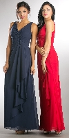 V-Neck Ruched Twist Knot Bust Long Bridesmaid Dress in an alternate image