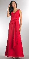 V-Neck Ruched Twist Knot Bust Long Bridesmaid Dress in Red