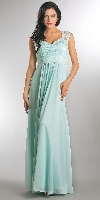 V-Neck Lace Top Empire Cut Long Bridesmaid Dress in Aqua