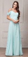 Spaghetti Straps Cold-shoulder Long Bridesmaid Dress in Aqua