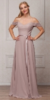 Spaghetti Straps Cold-shoulder Long Bridesmaid Dress in Taupe