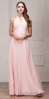 High Round Neck Princess Cut Long Bridesmaid Dress in Blush
