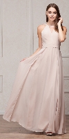 High Round Neck Princess Cut Long Bridesmaid Dress in Champaign