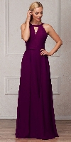High Round Neck Princess Cut Long Bridesmaid Dress in Eggplant