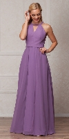 High Round Neck Princess Cut Long Bridesmaid Dress in Lavender