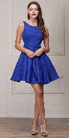 Main image of Boat Neck Jewel Waist Pleated Puffy Skirt Short Party Dress