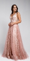 Main image of V Neck Vines Pattern Tulle Prom Gown