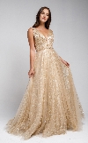 V Neck Vines Pattern Tulle Prom Gown in Champaign