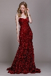 Embroidered Criss-Cross Back Fitted Prom Gown in Burgundy