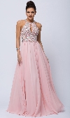 Main image of Sleeveless Beaded Prom Dress with High Neckline