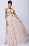 Sleeveless Beaded Prom Dress with High Neckline in Champaign