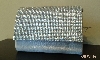 Rhinestones Flap Evening Bag in Polyester Satin in Off White