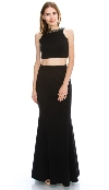 Beaded Neck Crop Top Fitted Skirt Two-Piece Prom Dress in Black
