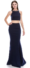 Main image of Beaded Neck Crop Top Fitted Skirt Two-Piece Prom Dress