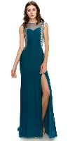 Boat Neck Bejeweled Sides Long Formal Prom Dress in an alternative image