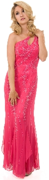 Main image of One Shoulder Beaded Formal Prom Dress with Frilly Bottom