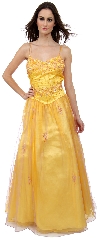 Main image of Crossed Back and Beaded Long Prom Gown