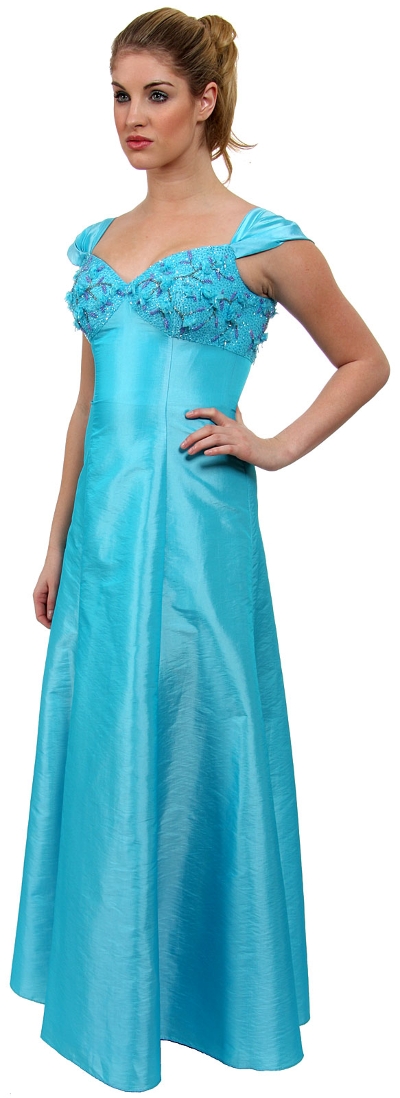 A Line Cap-Sleeved Beaded Prom Dress