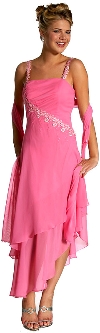 Floral Pink Asymmetric Layered Prom Dress in Pink