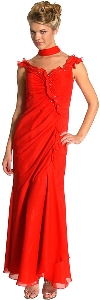 Ruffle Beaded Formal Dress in Red