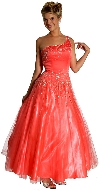 Single Shoulder & Silver Beaded Prom Dress in Watermelon color
