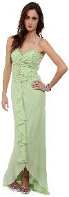 Main image of Ruffled Beaded Full Length Formal Prom Dress