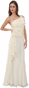 Asymmetric Top Floral and Sheered Formal  Dress in Ivory
