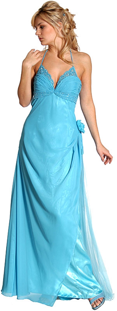 Single Flower Beaded Formal Prom Dress