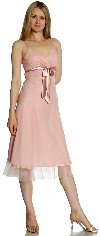 Spaghetti Straps Satin Bow Tea Length Cocktail Party Dress in Dusty Rose
