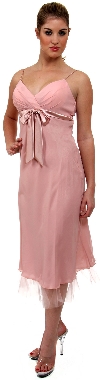 Spaghetti Straps Satin Bow Tea Length Cocktail Party Dress in alternative picture