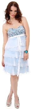 Main image of Sequin Bodice Short Party Dress with Cascading Ruffles