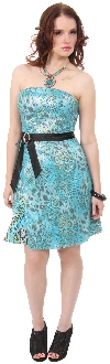 Main image of Strapless Animal Print Short Party Dress with Sheer Overlay
