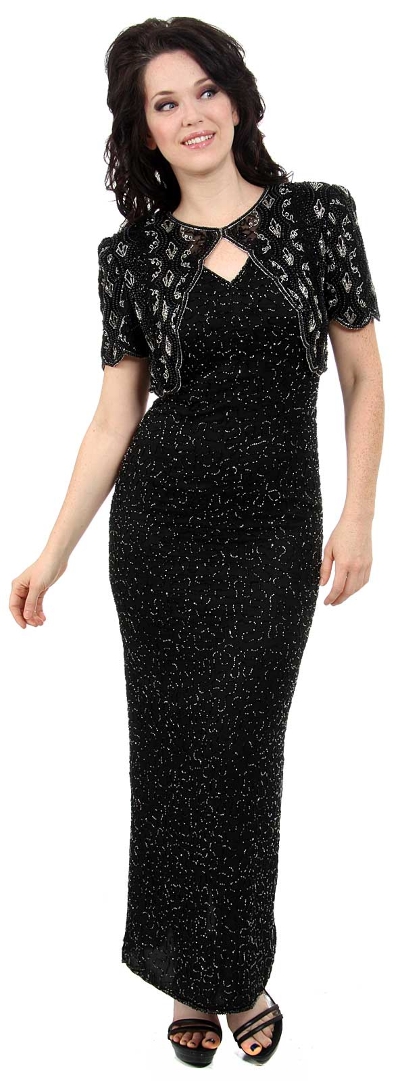 Long Beaded Dress with Attached Short Jacket