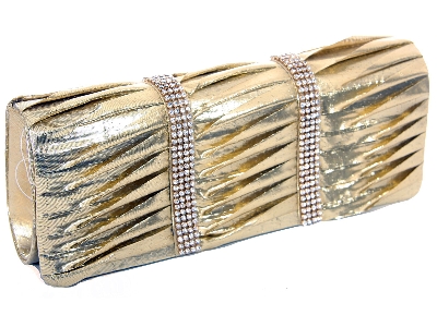 Rhinestone Embellished Satin Evening Bag in Gold
