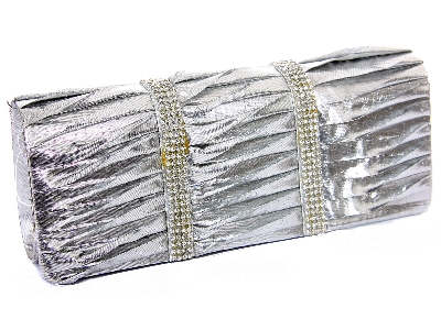 Rhinestone Embellished Satin Evening Bag in Silver