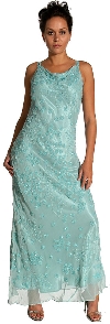 Double Strapped Floral Beaded Formal Dress in Aqua