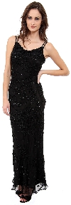 Double Strapped Floral Beaded Formal Dress in Black