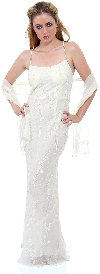 Straight Formal Prom Dress Beaded on Silk in Ivory color