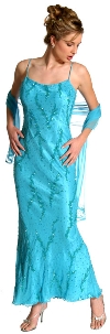 Straight Formal Prom Dress Beaded on Silk in Turquoise