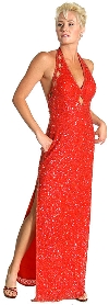 Halter Beaded Long Formal Gown in Red