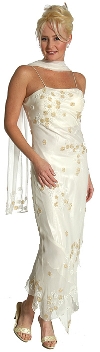 Formal Dress with Beaded Flower Patterns in Ivory