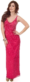 Main image of Deep V-Neck Beaded Long Dress with Straps at back 