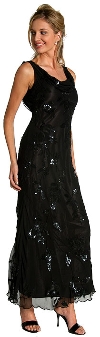 Cowl Neck Sequined Long Formal Dress with Floral Beading in Black