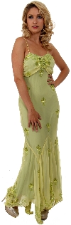 Main image of Spaghetti Straps Formal Beaded Dress with Handkerchief Skirt