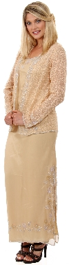Long Formal Beaded Dress with Matching Jacket  in Taupe